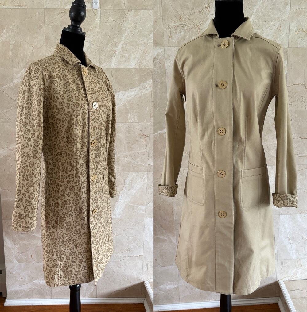 Reversible Spring Trench Coat - XS Beige Neutral Leopard Classic Preppy Twee